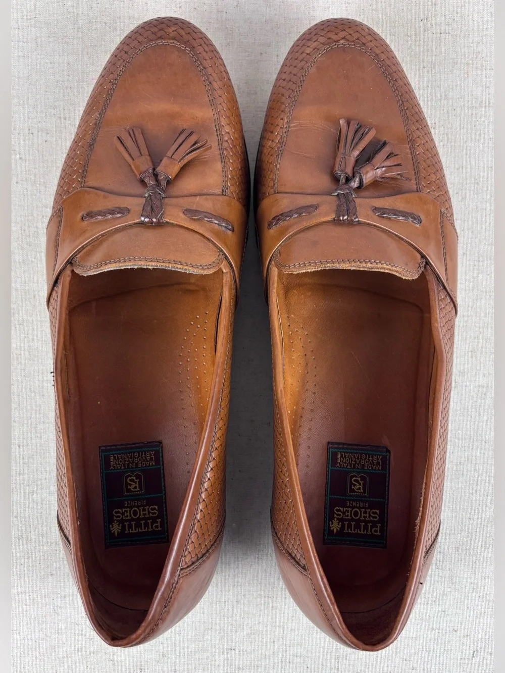 Pitti Shoes Firenze Brown Woven Leather Tassel Loafers Made in Italy 13